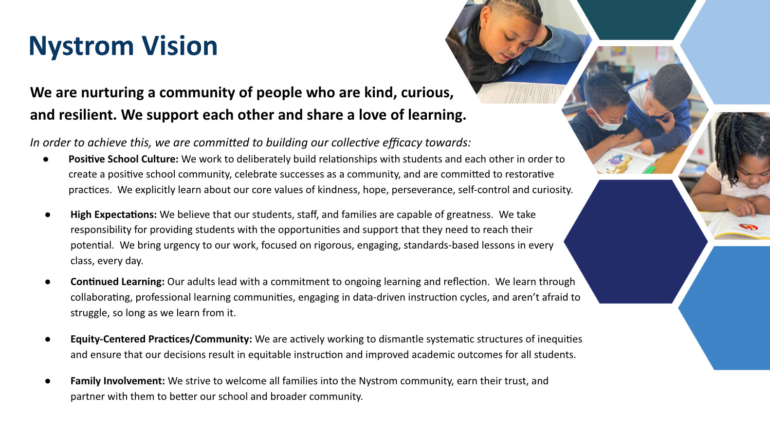 Vision statement for Nystrom Elementary School in Oakland, California