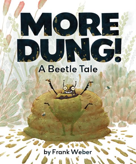 humorous illustration of dung beetle with dung pile